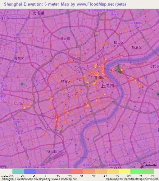 خريطة الارتفاع في شنغهاي